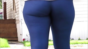 Candid Spycam Yoga Trousers Phat ass white girl Smoking Glistening Latex Stretch pants