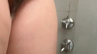 hairy wifey is showering